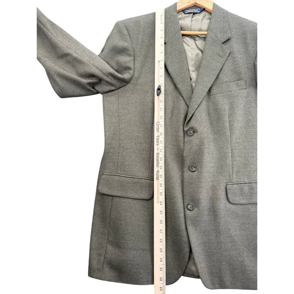 42L Lands End Mens 3 Button Pure Lambswool Blazer Sport Coat Jacket Gray/Green
